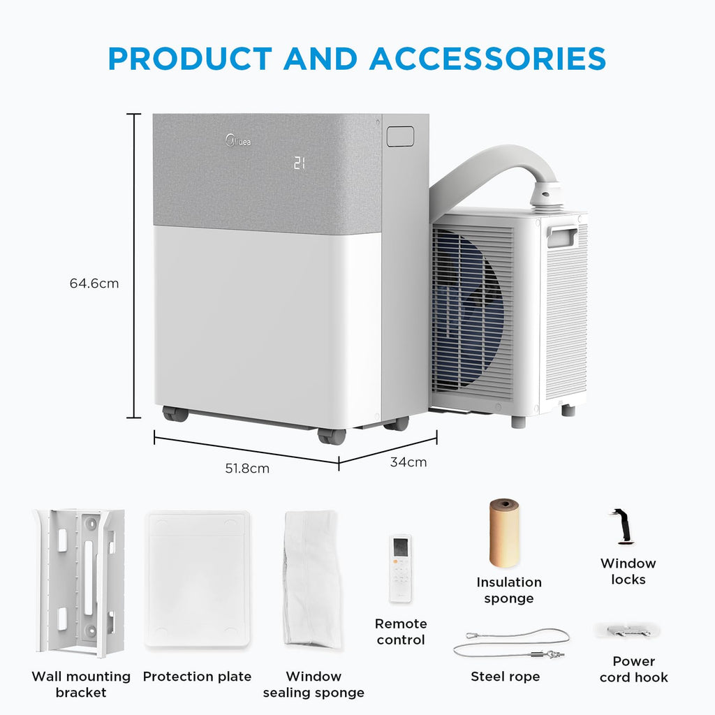 Midea 4-in-1 Portasplit Air Conditioner with Heat Pump, 12000 BTU 3.5kW, Only 39dB(A) in Silent Mode, Cooling A++/Heating A+, Smart WiFi Control, for Rooms up to 42m²/105m³ [Energy Class A++]