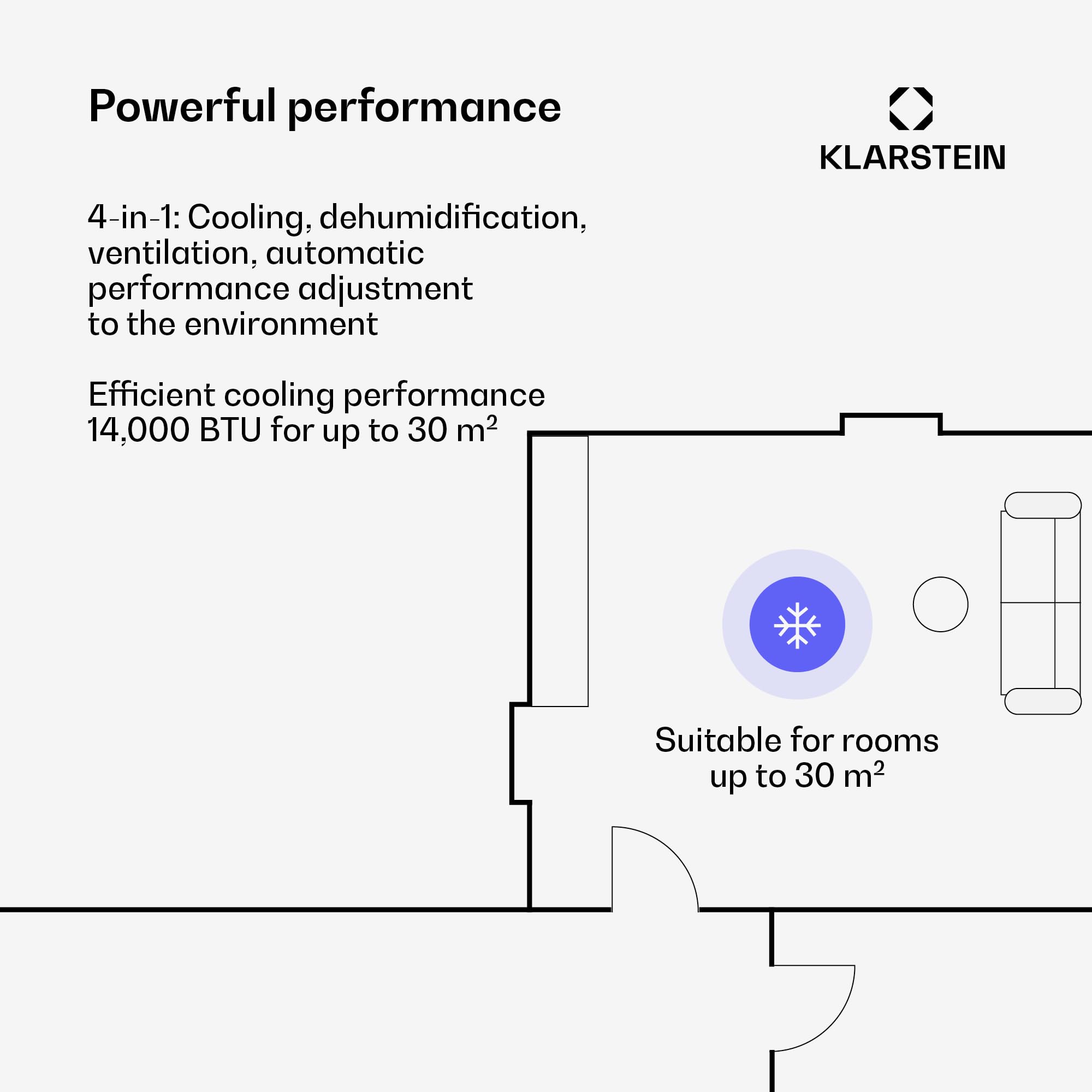 Klarstein AireLux Portable Air Conditioner - 14,000 BTU, Smart App & Voice Control, for Rooms up to 30 m², 4-in-1 Cooling, Dehumidifier, Fan & Sleep Mode, Quiet, Dark Grey