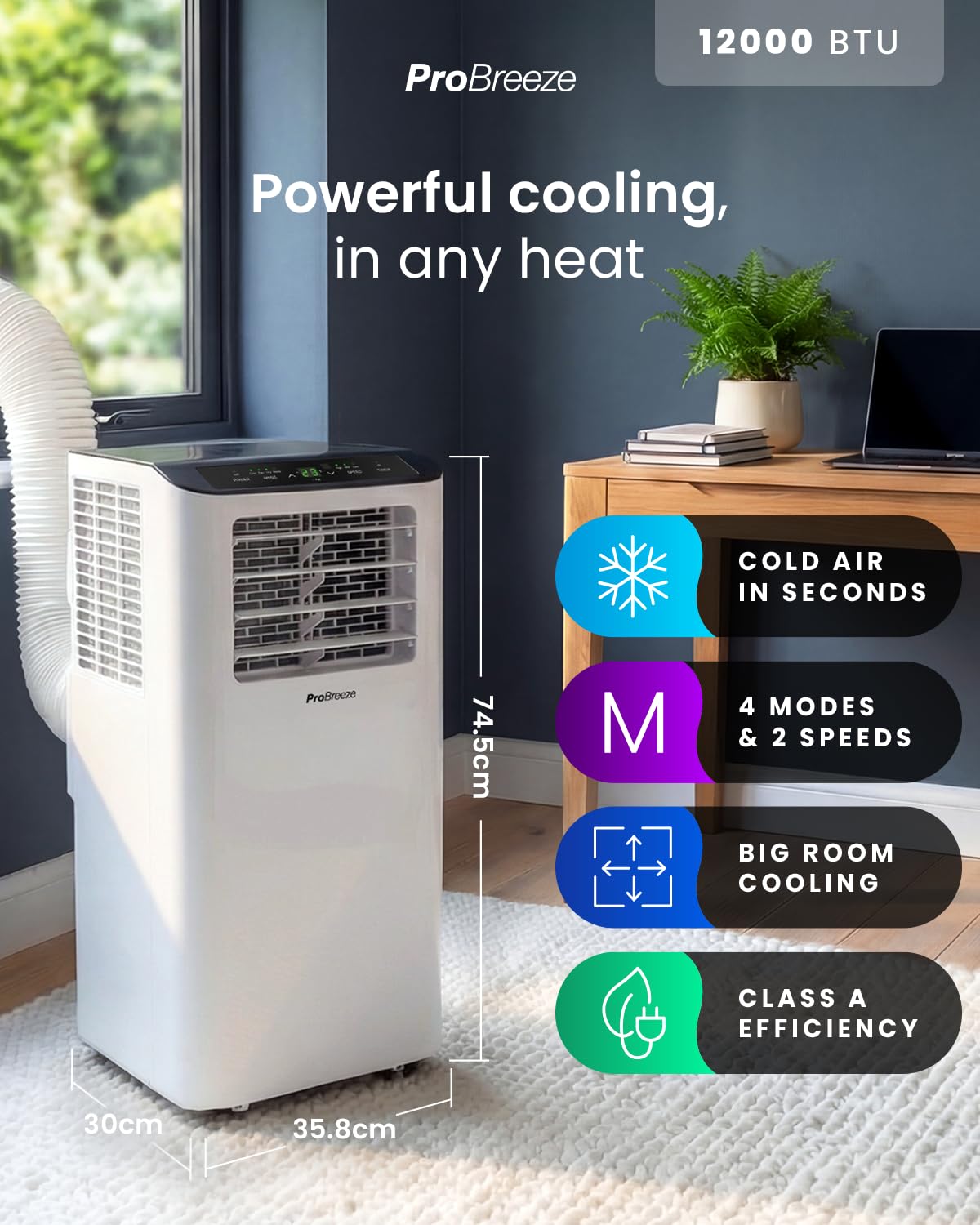 Pro Breeze® 12000 BTU Portable Air Conditioner - Smart Home WiFi Compatible with 24-Hour Digital Timer, Smart Display & Window Venting Kit Included - Air Conditioning Unit for Home & Office