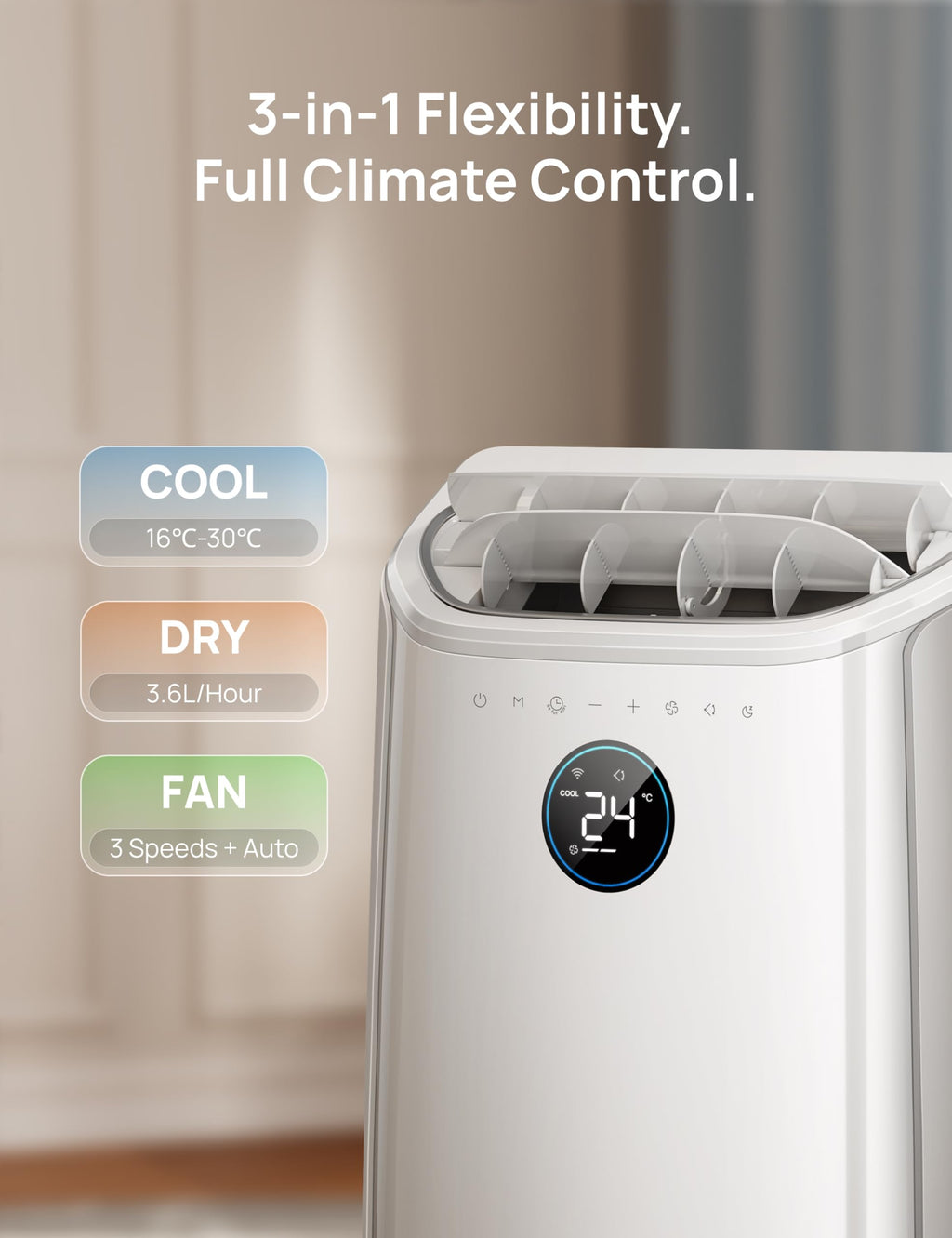 DREO 12000 BTU Portable Air Conditioner, 3-in-1 Cool/Fan/Dry Quiet AC Unit for Bedroom/Office, Smart App/Voice/Remote Control, Drainage-Free, Universal Window Kit, 3.6L/H Dehumidification, AC516S
