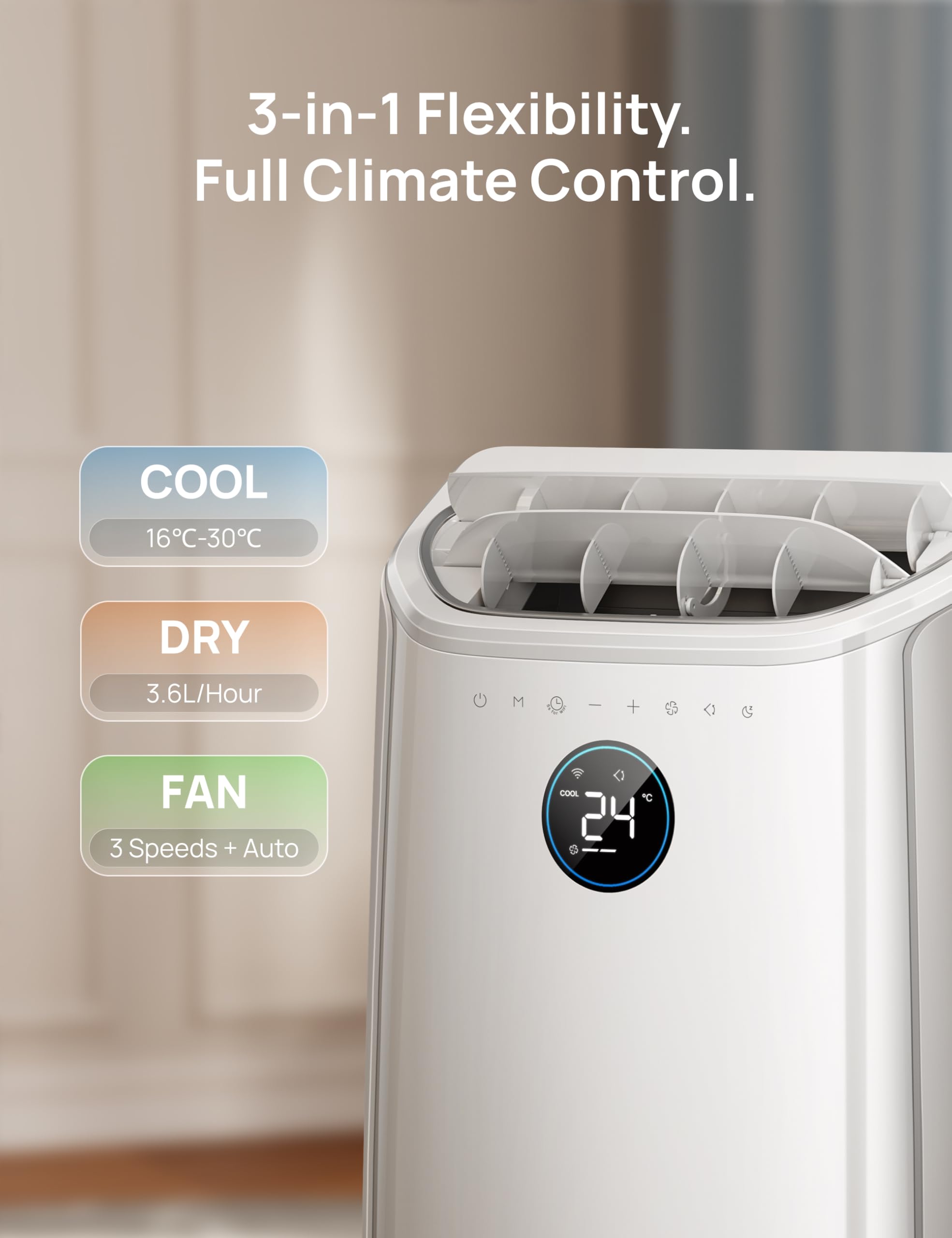 DREO 12000 BTU Portable Air Conditioner, 3-in-1 Cool/Fan/Dry Quiet AC Unit for Bedroom/Office, Smart App/Voice/Remote Control, Drainage-Free, Universal Window Kit, 3.6L/H Dehumidification, AC516S