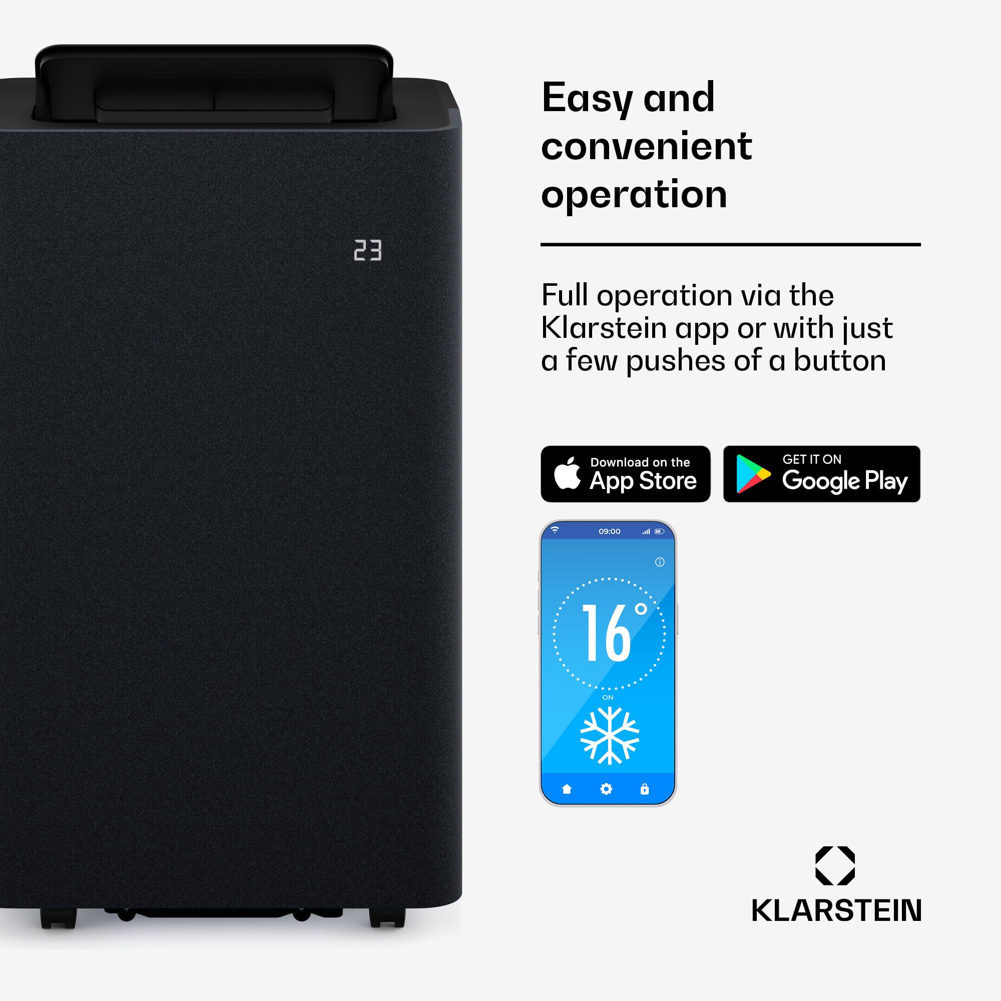 Klarstein AireLux Portable Air Conditioner - 14,000 BTU, Smart App & Voice Control, for Rooms up to 30 m², 4-in-1 Cooling, Dehumidifier, Fan & Sleep Mode, Quiet, Dark Grey