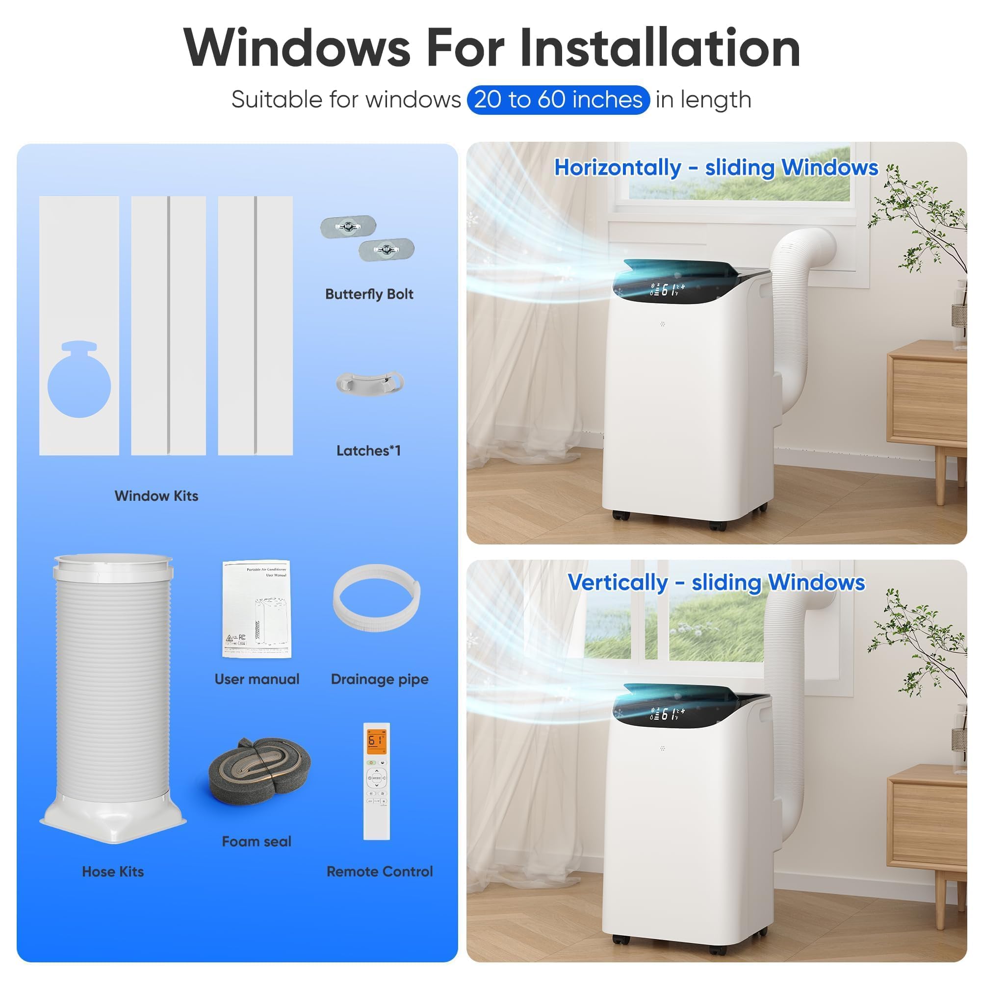 14000 BTU Portable Air Conditioners, Cooling,Fan,Dehumidification,Sleep Mode for Large Rooms up to 700 Sq.Ft, AC Unit with Remote Control, 24H Timer, Installation Kits Included