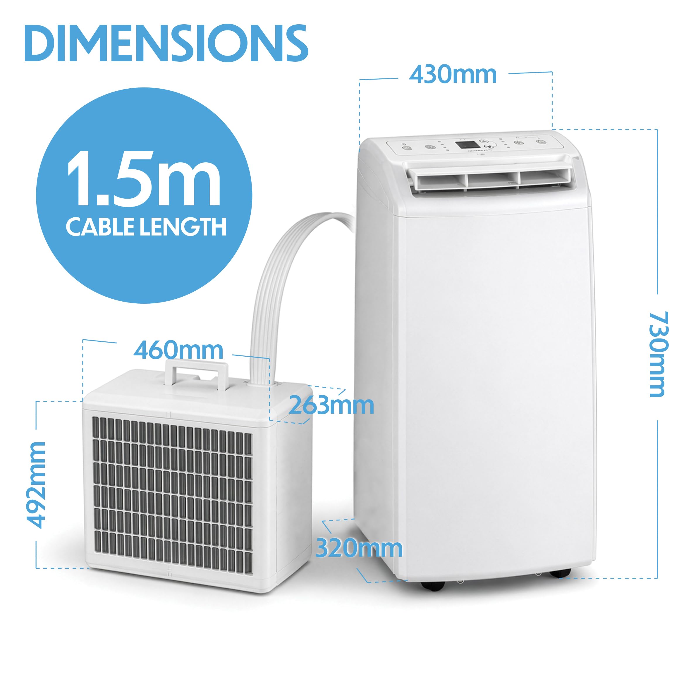 Prem-i-air 12000BTU Portable Split Air Conditioner, DC Inverter, Cooling, Heating, Fan, Dehumidifying, WiFi and Remote Control, Low Noise, New R32 Refrigerant, Home, Caravan, RV