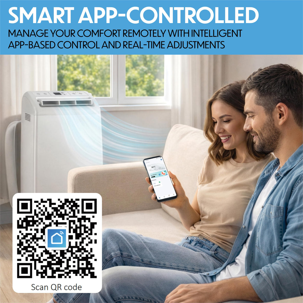 Prem-i-air 12000BTU Portable Split Air Conditioner, DC Inverter, Cooling, Heating, Fan, Dehumidifying, WiFi and Remote Control, Low Noise, New R32 Refrigerant, Home, Caravan, RV