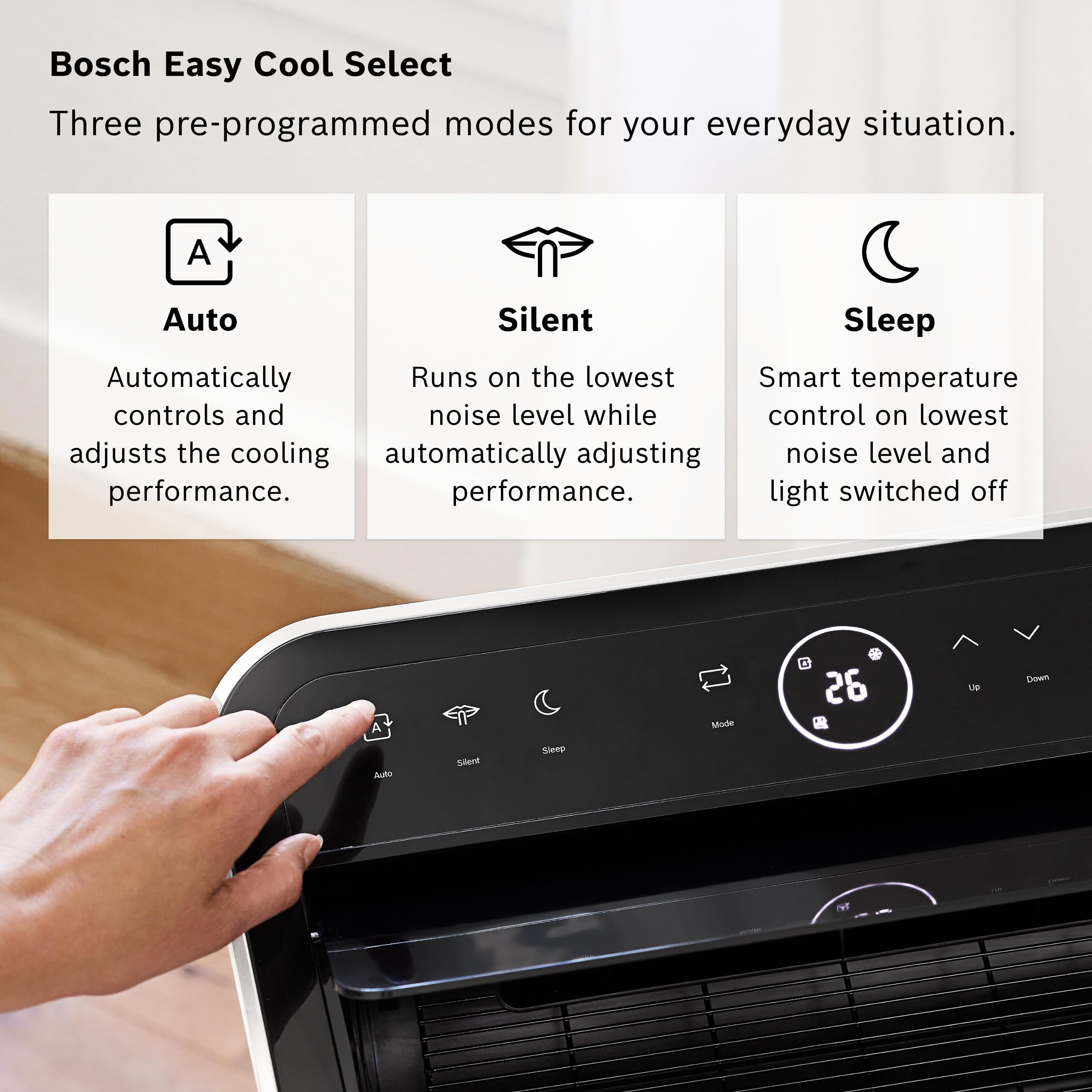 Bosch Cool 4000 Portable AC - 3-in-1 Air Conditioner, Dehumidifier, Fan - 2.6 kW for rooms up to 35m² - Features Auto Mode, Silent Mode & Sleep Mode