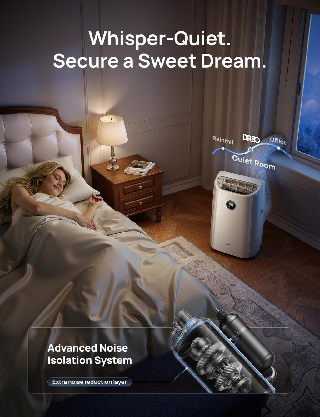 DREO 12000 BTU Portable Air Conditioner, 3-in-1 Cool/Fan/Dry Quiet AC Unit for Bedroom/Office, Smart App/Voice/Remote Control, Drainage-Free, Universal Window Kit, 3.6L/H Dehumidification, AC516S
